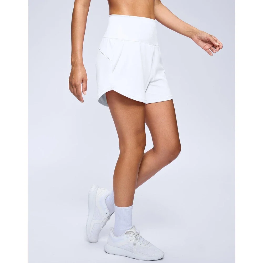 Soothfeel Women's White High Waisted Athletic Running Shorts 3.5 Tummy XXL